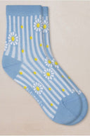 Eliza Faulkner Designs Inc. Accessories Bleuforêt Daisies And Stripes Cotton Sock Blue