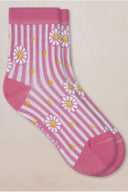 Eliza Faulkner Designs Inc. Accessories Bleuforêt Daisies And Stripes Cotton Sock Pink