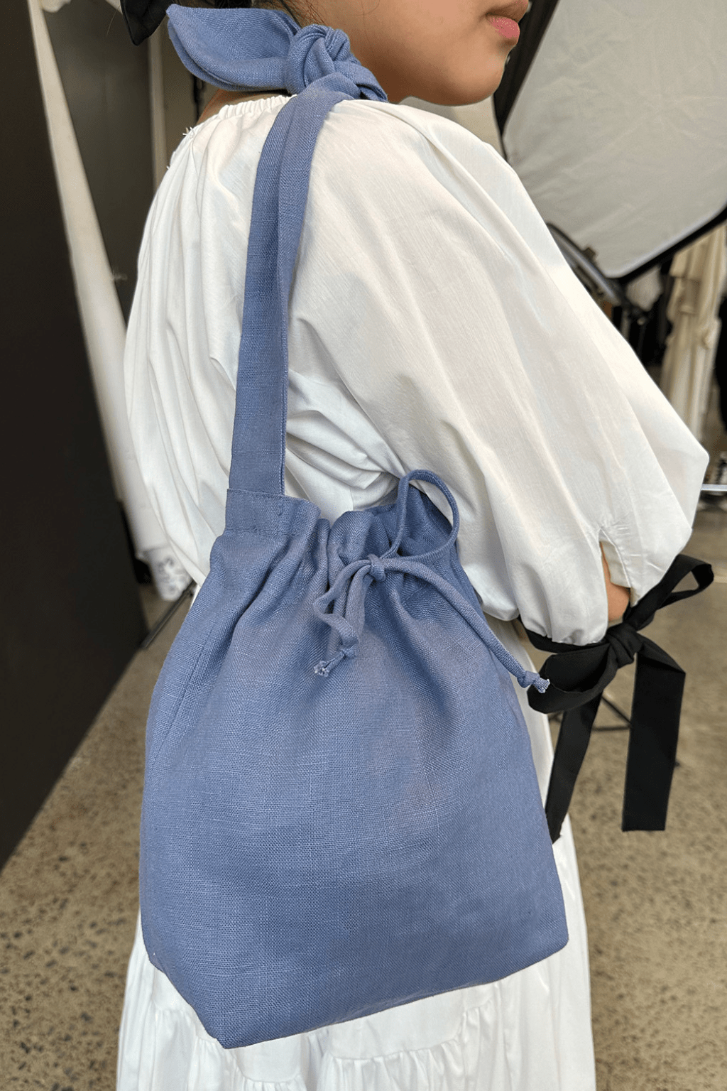 Periwinkle Linen Mini Bunni Bag | Eliza Faulkner Designs Inc.