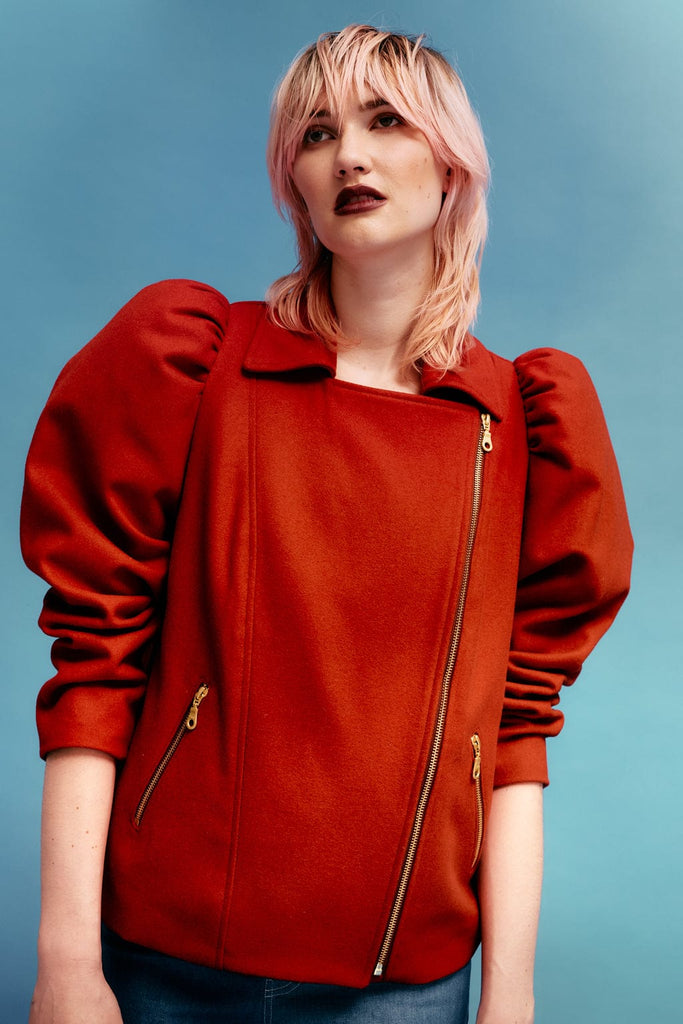 Eliza Faulkner Designs Inc. Jackets Valentine Moto Coat Wool Blend Red
