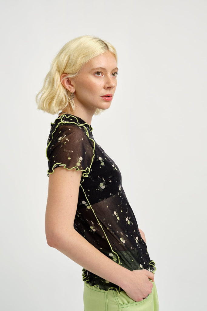 Eliza Faulkner Designs Inc. Tops Remy Tee Black Floral Mesh