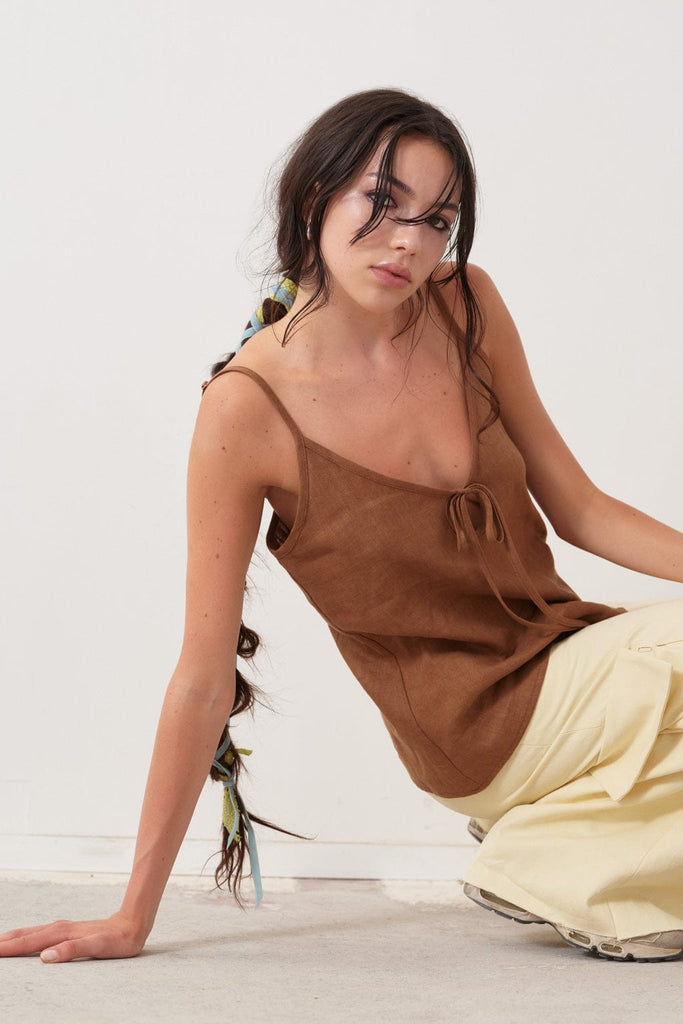 Eliza Faulkner Designs Inc. X-Small Imperfect Cami Top Brown Linen
