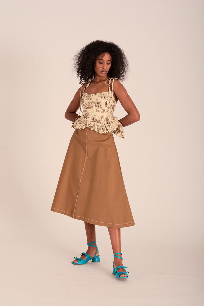 Eliza Faulkner Designs Inc. X-Small Imperfect Winnie Skirt Brown Twill