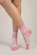 Eliza Faulkner Designs Inc. Accessories Bleufor√™t Daisies And Stripes Cotton Sock Pink