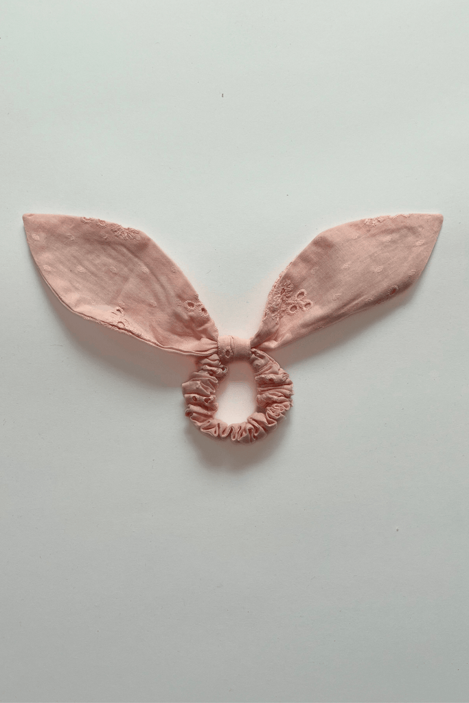 Eliza Faulkner Designs Inc. Accessories Bow-Tie 'Bunni' Scrunchie Pink Eyelet Cotton