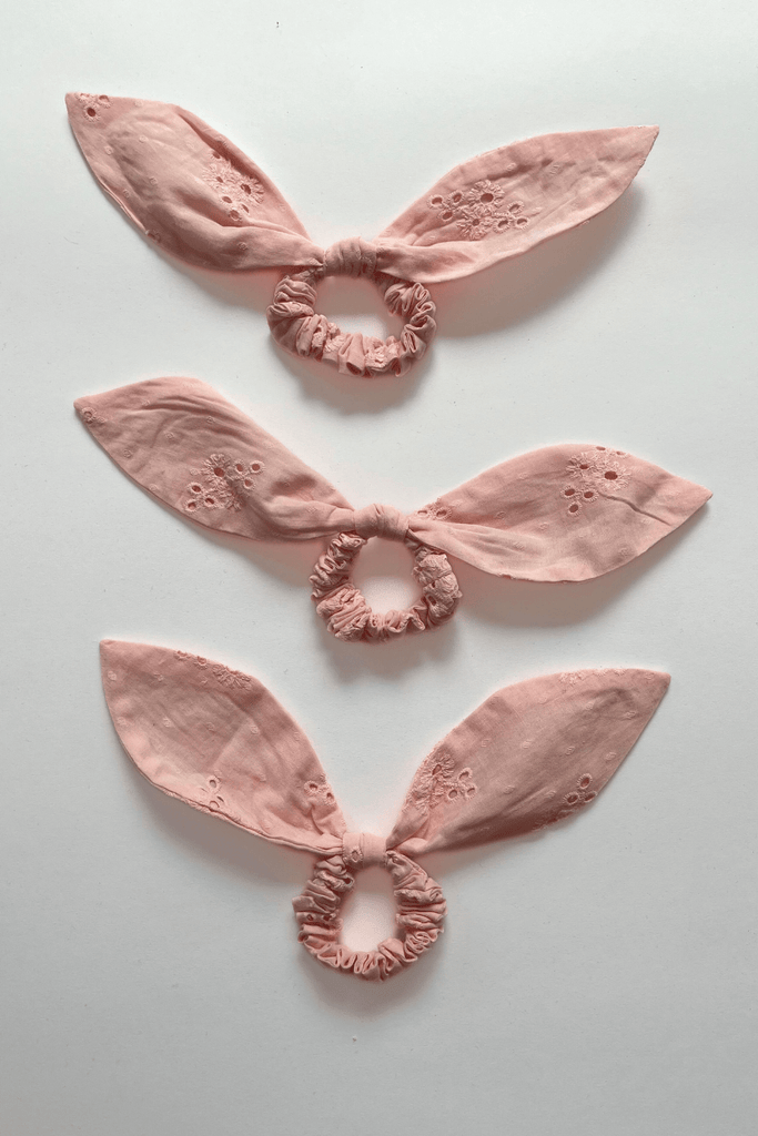 Eliza Faulkner Designs Inc. Accessories Bow-Tie 'Bunni' Scrunchie Pink Eyelet Cotton