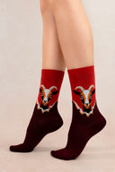 Eliza Faulkner Designs Inc. Accessories One Size Bleufor√™t Goat Pattern Sock Burgundy