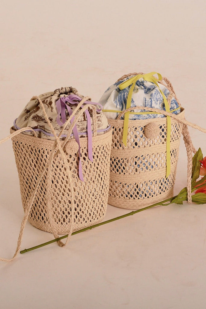 Eliza Faulkner Designs Inc. Bags Straw Picnic Bag Brown Toile de Jouy
