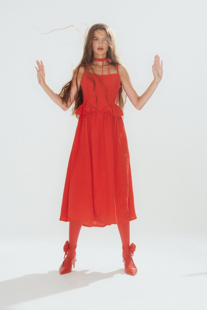 Eliza Faulkner Designs Inc. Dresses Imperfect Tessa Dress Red Linen