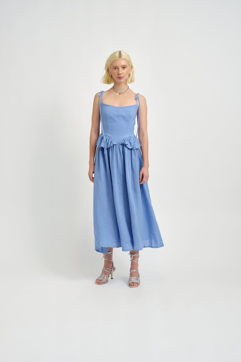 Tessa Dress Blue Linen | Eliza Faulkner Designs Inc.