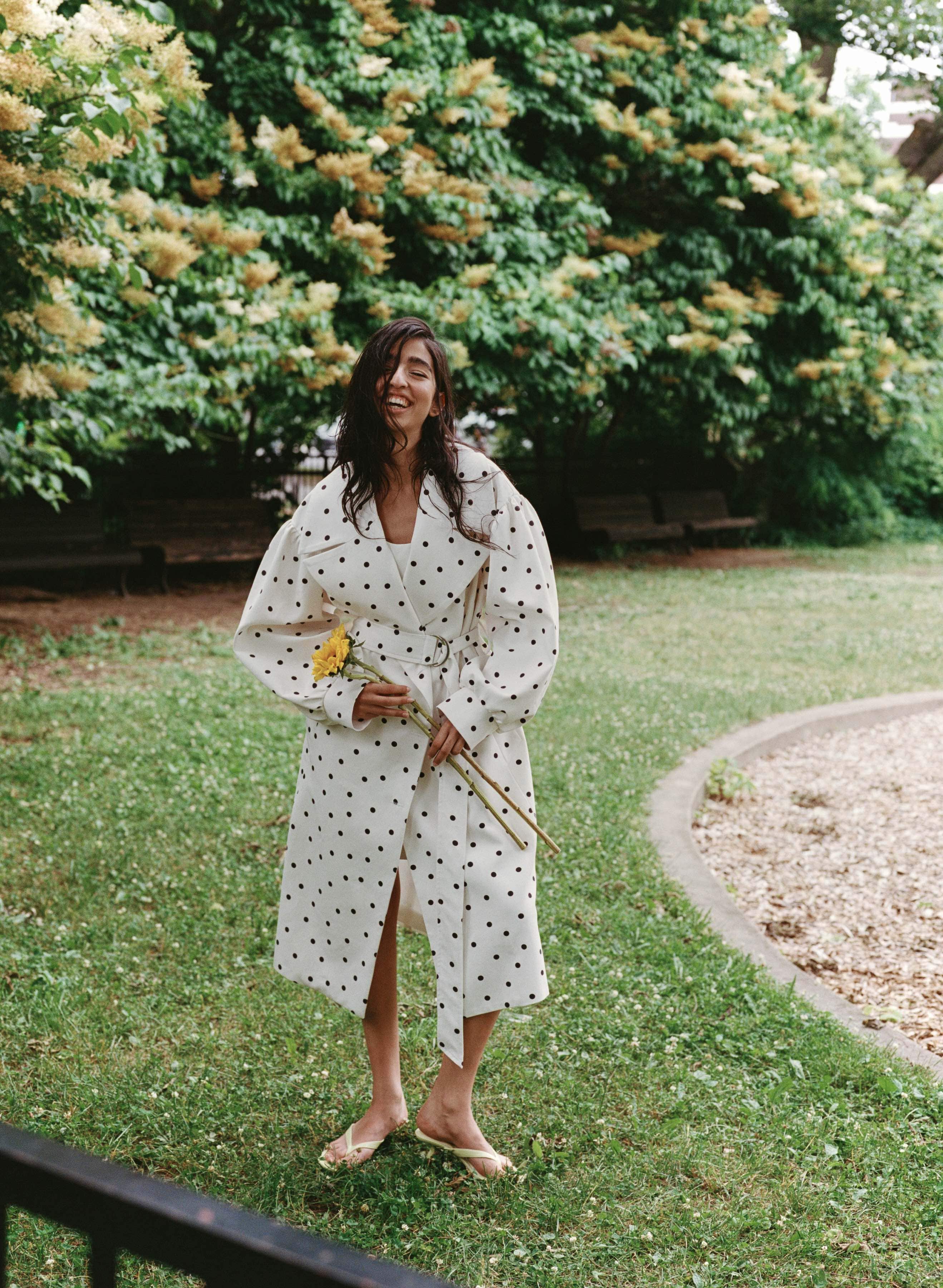 Cookies and Cream Trench Coat for Women | Emanuella Polka Dot