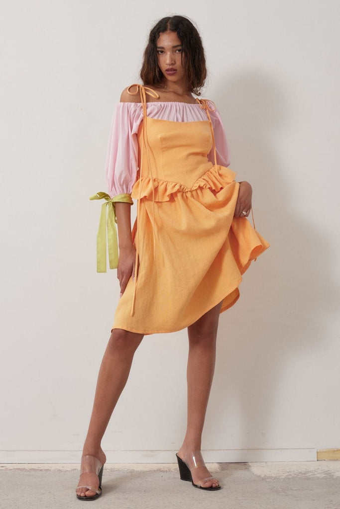 Eliza Faulkner Designs Inc. Medium Tessa Dress Orange Linen Sample