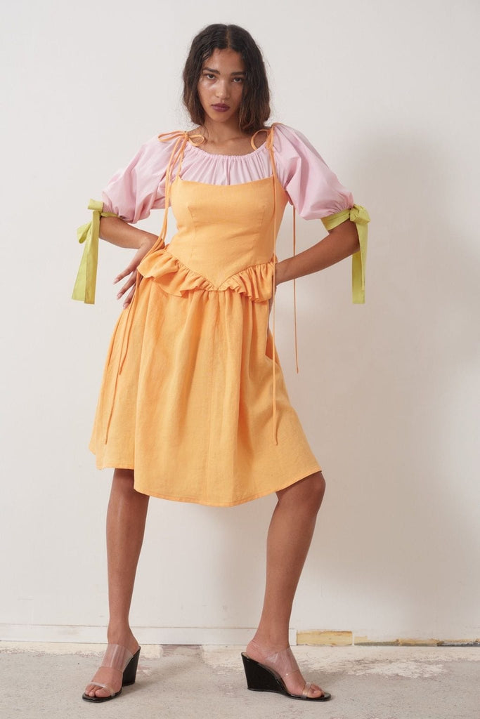 Eliza Faulkner Designs Inc. Medium Tessa Dress Orange Linen Sample