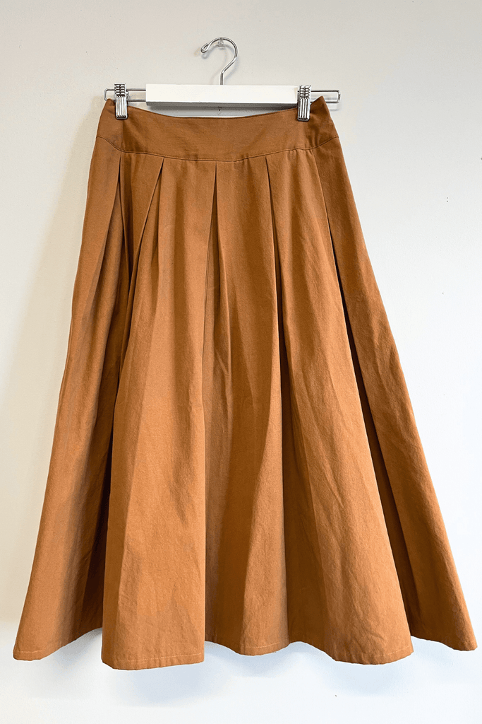 Eliza Faulkner Designs Inc. Pants S Sample Pleated Midi Skirt Camel