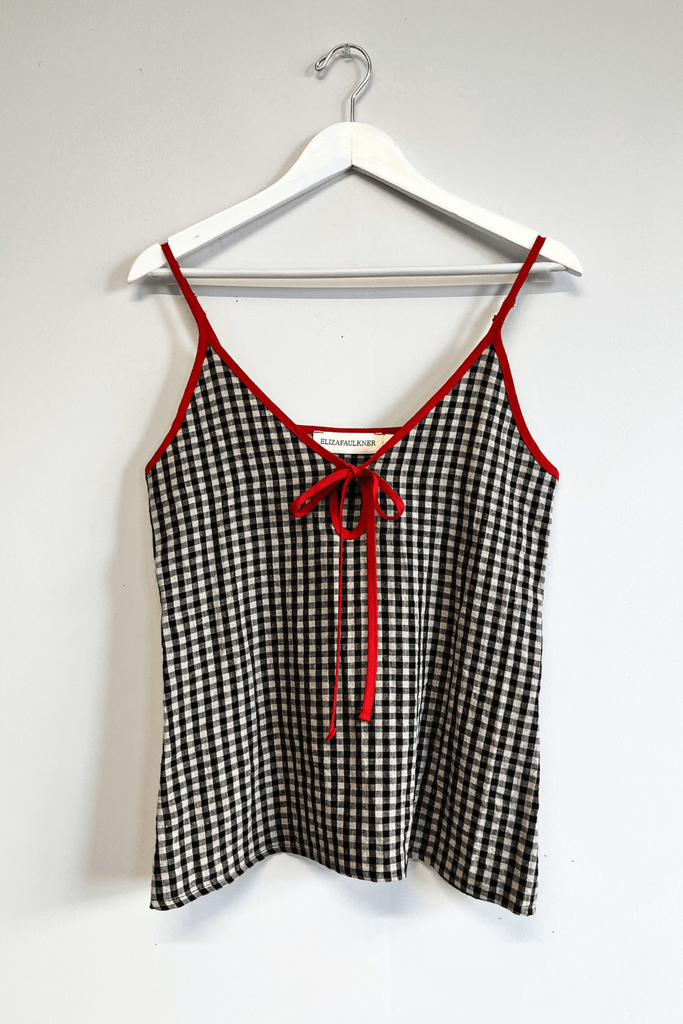 Eliza Faulkner Designs Inc. Shirts & Tops S Sample Cami Slip Tank Black Gingham