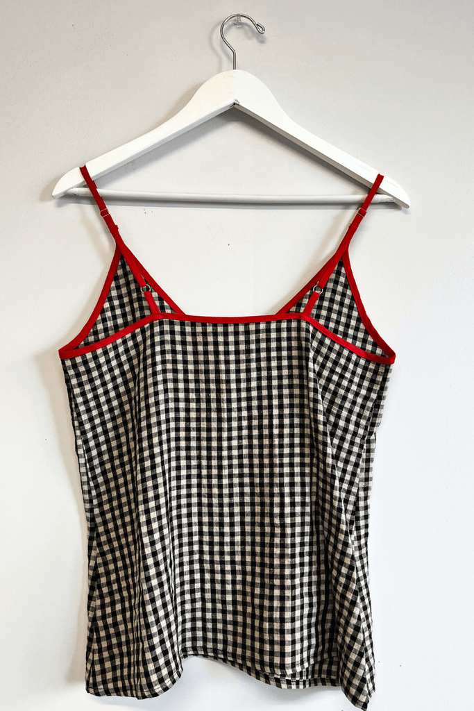 Eliza Faulkner Designs Inc. Shirts & Tops S Sample Cami Slip Tank Black Gingham