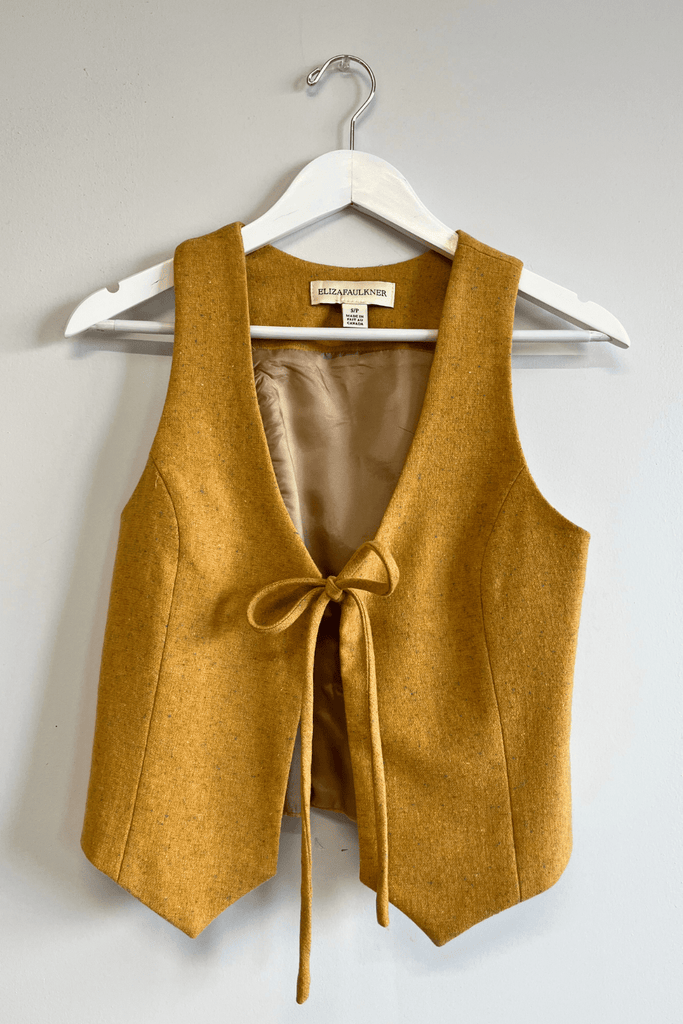 Eliza Faulkner Designs Inc. Shirts & Tops S Sample Yellow Wool Bow Vest