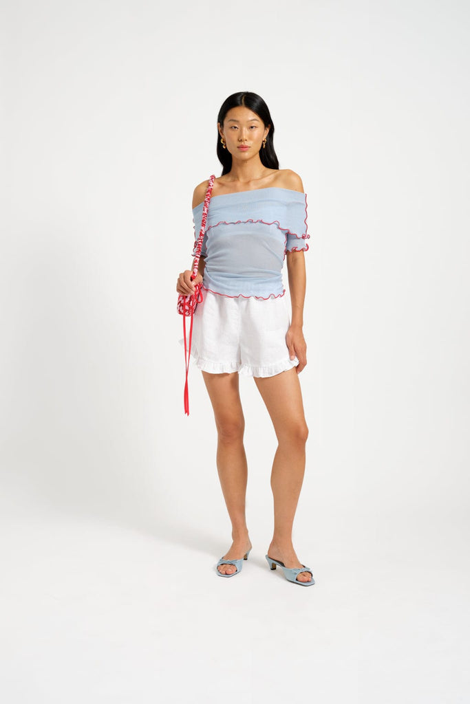 Eliza Faulkner Designs Inc. Shirts & Tops XS Sample Lenna Top Baby Blue And Red