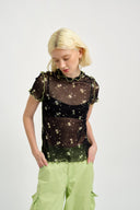 Eliza Faulkner Designs Inc. Tops Remy Tee Black Floral Mesh