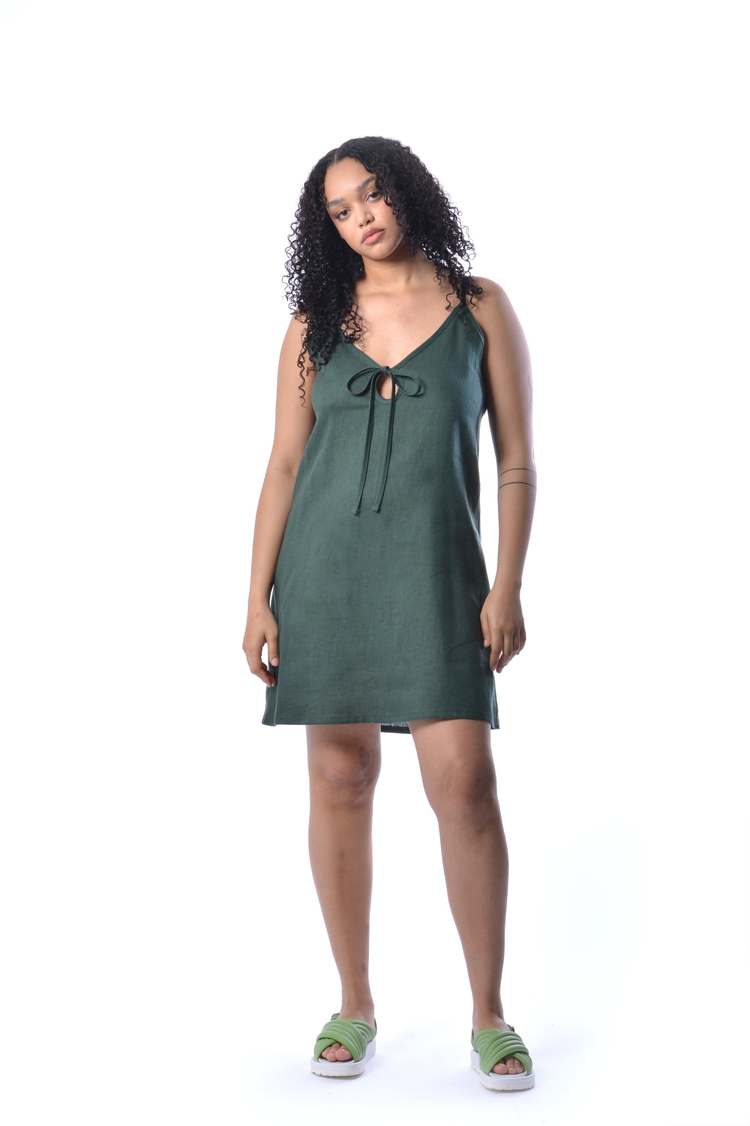 Forest green linen dress hotsell