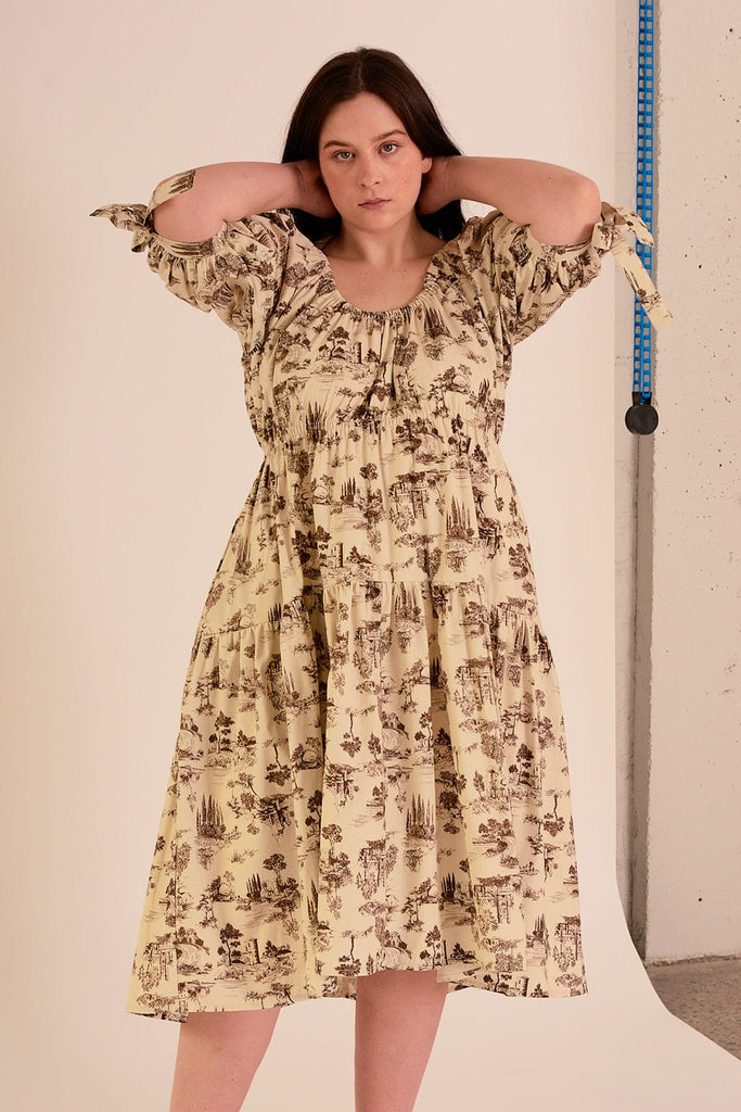 Eliza Faulkner Designs Inc. Dresses Jolen Dress Brown Toile De Jouy