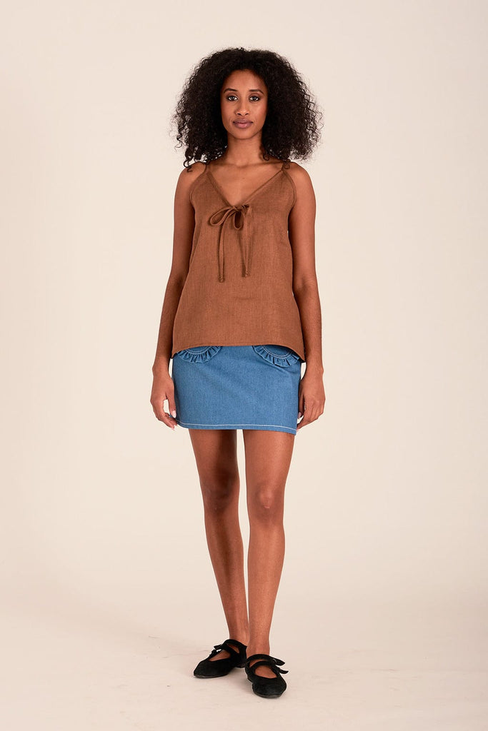 Eliza Faulkner Designs Inc. Tops Cami Slip Tank Cocoa Brown Linen